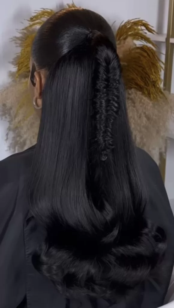 48. Half-up half-down Weave Fishtail Braid (quick weave hairstyles)