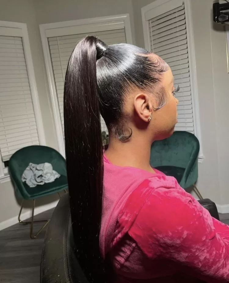 7. Ultra Sleek Long Ponytail With Weave  (quick weave hairstyles)
